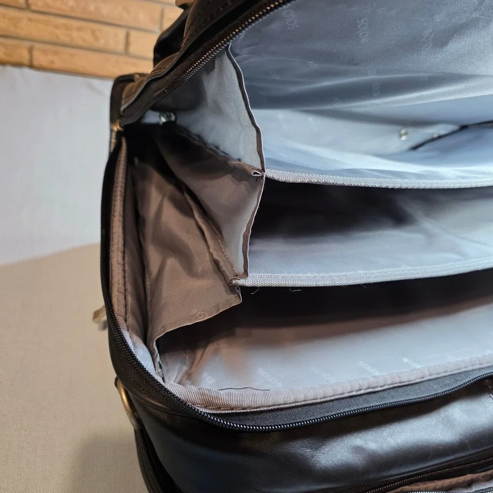 Solo New York Black Leather Laptop Briefcase Messenger Bag Multi-Pocket Travel